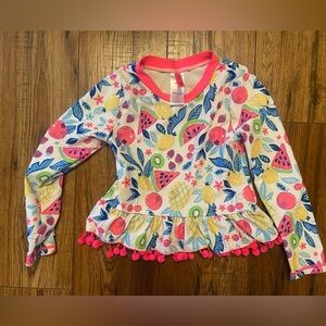 Betsey Johnson rash guard swim top girls fruity fun Pom poms pink Sz 5